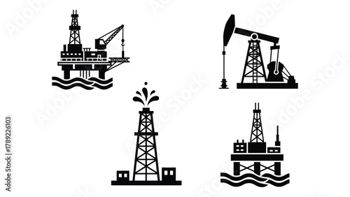 Oil and gas industry silhouettes isolated on white background, Vector