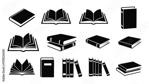 Book silhouettes icon set isolated on white background, Vector