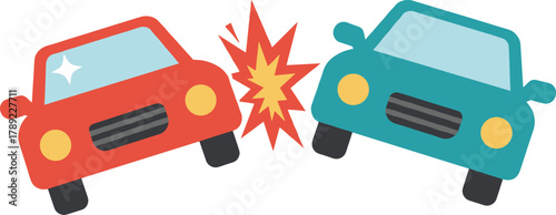 Car crash accident illustration, traffic collision vector, road safety hazard drawing, insurance claim concept, vehicle impact graphic, cad drawing flat vector illustration