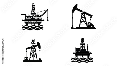 Oil and gas industry silhouettes isolated on white background, Vector