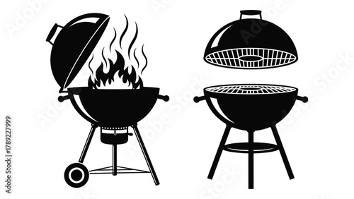 Barbecue grills silhouette set isolated on white background, Vector
