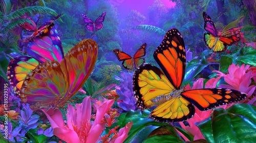 Vibrant Butterfly Garden: Nature, Colorful, Tropical, Flora