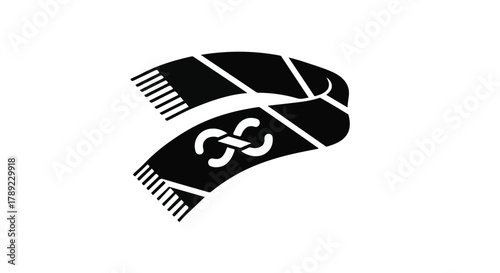 Stylized black and white scarf with knot design on white background