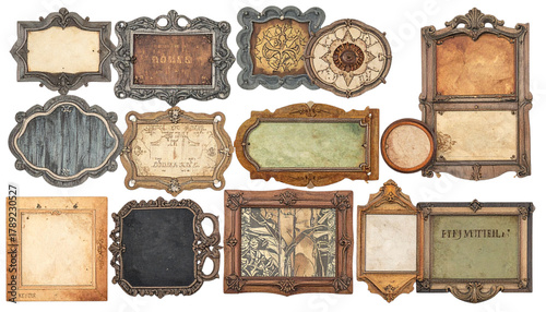 Collage of Ornate Vintage Wooden and Metallic Frames with Blank Inserts Isolated