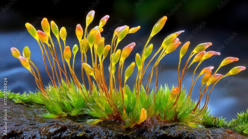 Obraz premium Vibrant Moss Spores Macro - Green Nature Growth Detail