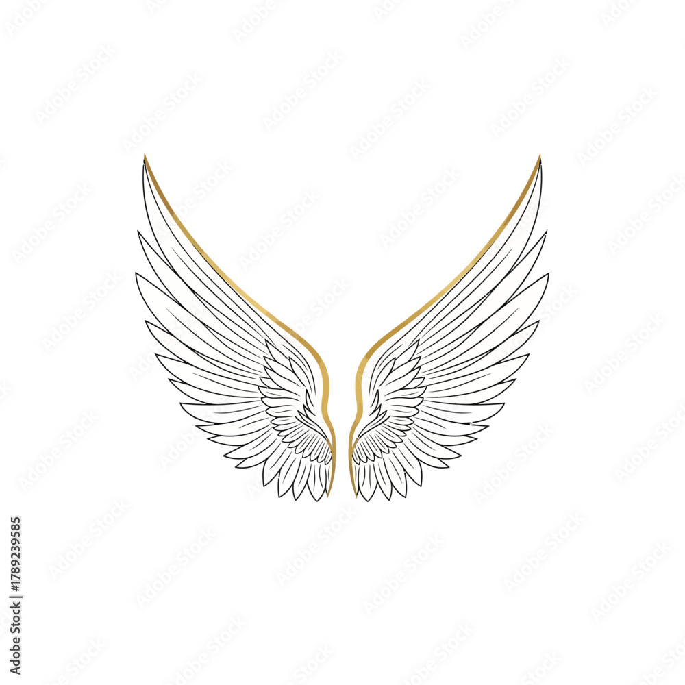 Fototapeta premium Angel Wings Illustration Elegant Feathered Wings Design with Golden Highlights on White Background