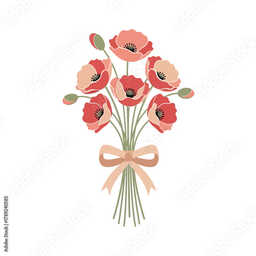 Elegant floral bouquet of poppies, tied with a delicate ribbon, perfect for celebrations