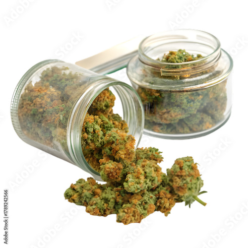 Legal Cannabis Buds in Jars: Marijuana Flower for Wellness & Recreation on transparent background