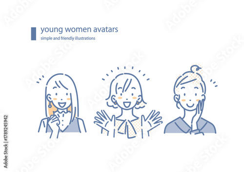 喜ぶ若い女性たち　シンプルでお洒落な線画イラスト