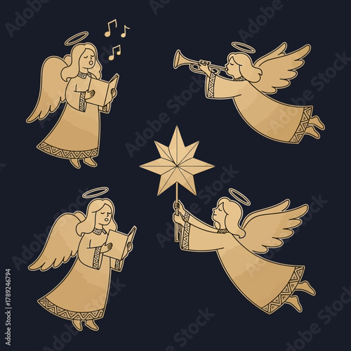 Angels Singing and Playing Trumpet with Star