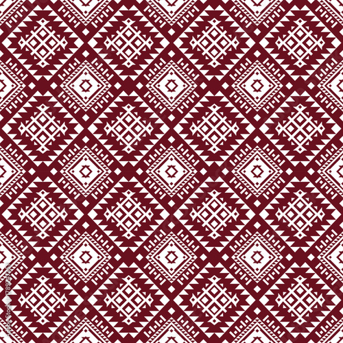 Dark Red Tribal Diamond Geometric Seamless Pattern