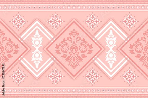 Luxury Pastel Pink Damask Ornamental Border Seamless Pattern
