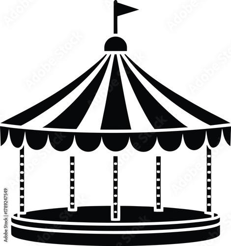 Merry-go-round classic amusement ride silhouette vector illustration for fair