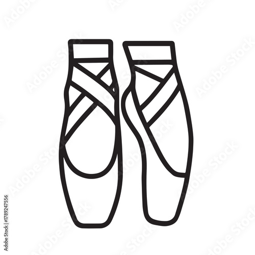 Simple vector illustration in black and white showing the poised feet of a ballerina on pointe, highlighting balance, precision, and the refined beauty of ballet art.