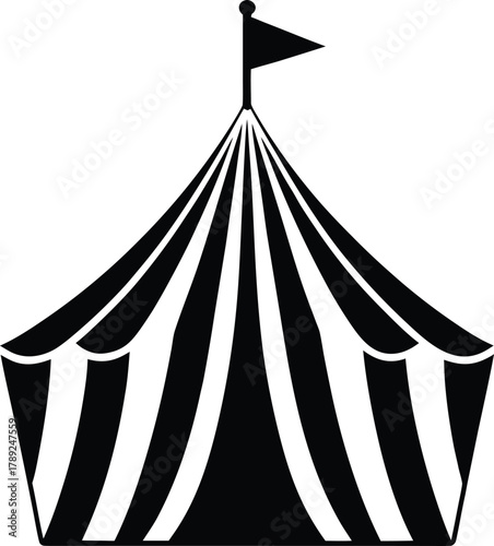Circus tent silhouette striped top vector illustration for funfair event