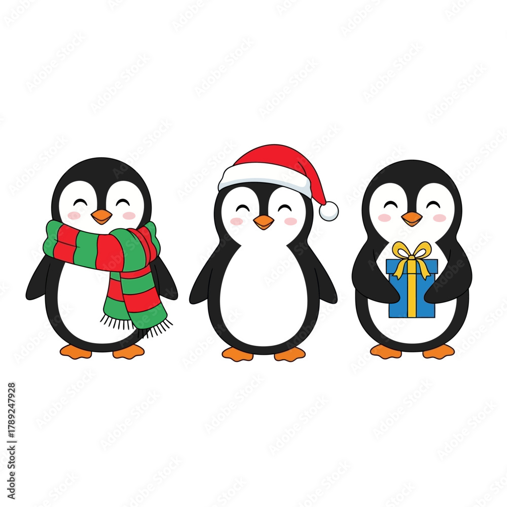 Fototapeta premium Festive Penguins Wearing Holiday Gear