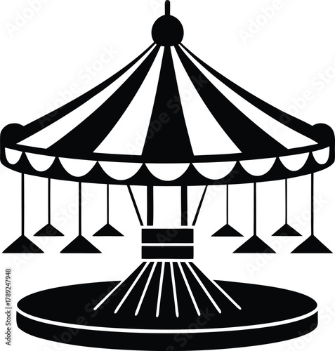 Merry go round carousel silhouette vector, amusement park ride