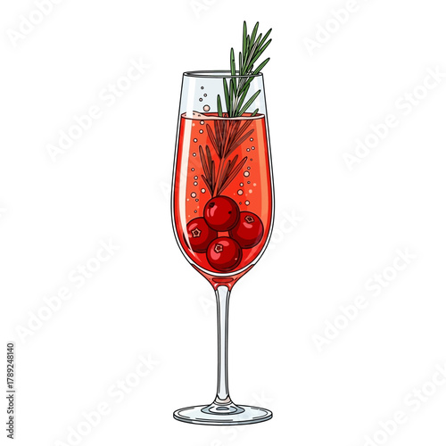 Festive Cranberry Rosemary Cocktail Illustration
