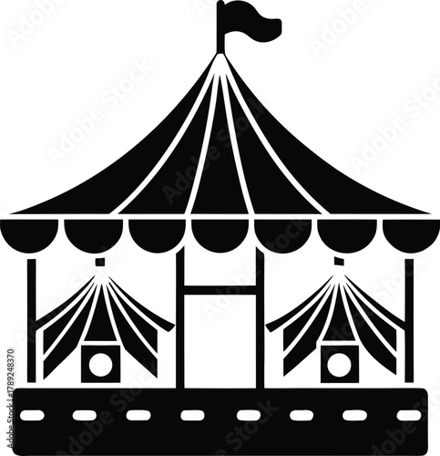 Funfair silhouette amusement park attraction carousel ride flat vector icon