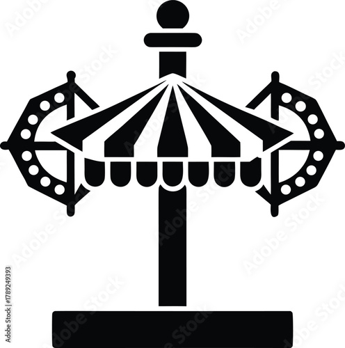 Merry go round carousel with striped tent vector icon on transparent background