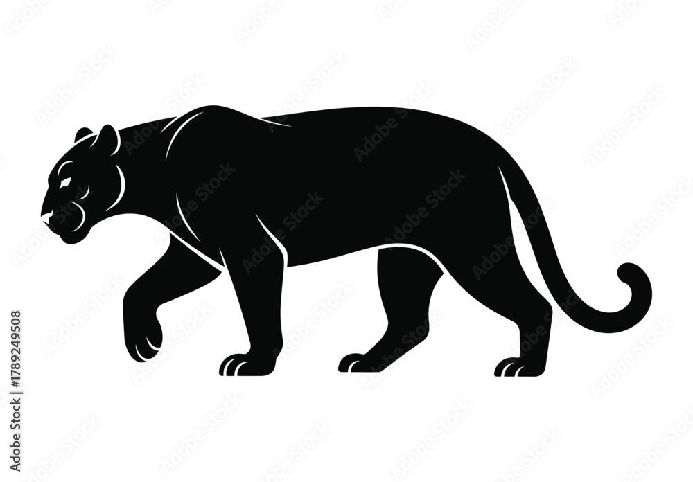 Naklejka premium Black Panther Silhouette: Power, Wild Cat, Stalking, Mascot Logo