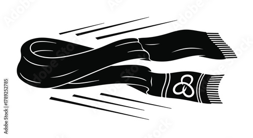 Dynamic black scarf blowing in the wind with motion lines