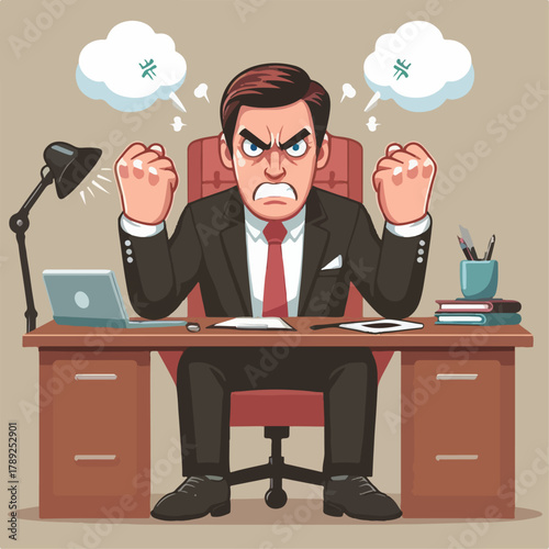 Cartoon illustration of a very angry businessman