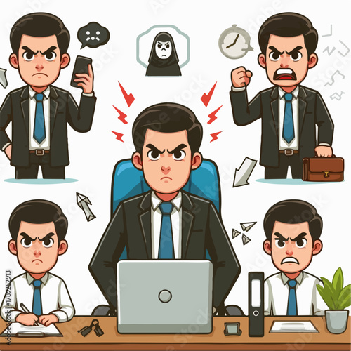 Cartoon illustration of a very angry businessman