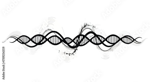 Abstract flowing DNA strands with organic watercolor textures creating a sense of scientific discovery.