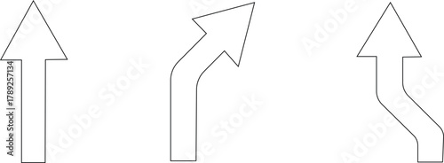 Road Navigation arrow icon set.Go straight, this way, one way only, U turn, left and right arrows symbol.arrow icon set in black circular road sign style.Crossroads IconDifferent Style