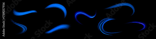 Blue glowing shiny lines effect vector background. Luminous white lines of speed. Light glowing effect. Light trail wave, fire path trace line and incandescence curve twirl.