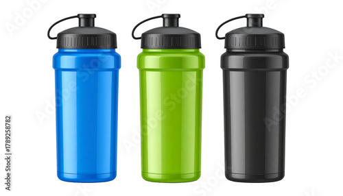 Wallpaper Mural Protein Shaker Bottles in Three Colors, Isolated on Transparent Background Torontodigital.ca