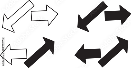 Black and white arrows pointing in opposite directions movement graphic