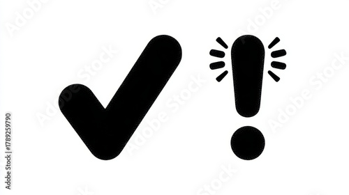 Bold black checkmark and exclamation mark icons, crucial feedback, against a pristine white background.