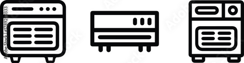 Computer Server and Air Conditioner Unit Icons Set