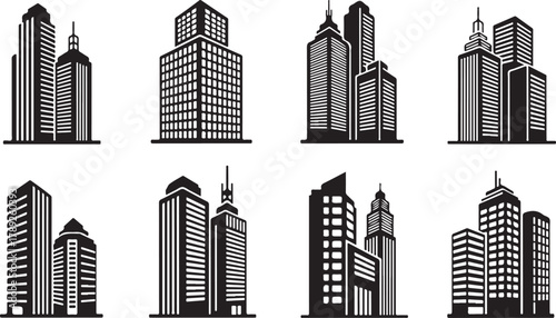 Black and white city skyline building illustrations buildings skyscrapers