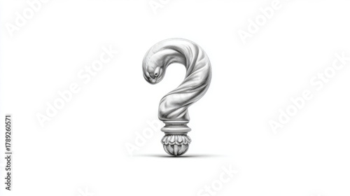 Intricate carved question mark, historical inquiry, against a pure white background.