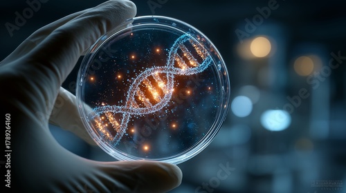 Scientist Hand Holds DNA Helix Inside Pristine Futuristic White Laboratory Close-Up