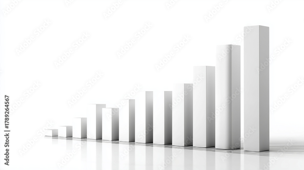 Fototapeta premium White Rising Bar Chart Business Growth Increase Minimal Data Visualization Concept