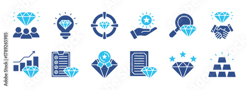 Value color icon set. Diamond, quality, success, achievement, gem, ideal, and more .Vector collection eps 10