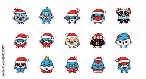 Whimsical Christmas Characters Collection: A charming compilation of adorable, festive cartoon characters, each donned in holiday attire, ready to spread cheer and festivity.