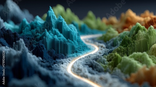 Dynamic 3D Data Visualization Of Financial Growth With Colorful Peaks
