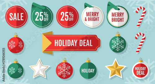 Festive Holiday Sale: Christmas decorations and sale tags set against a cheerful backdrop, inviting customers to celebrate the season with special offers and holiday cheer.
