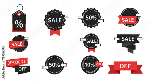Set of vector sale labels and tags collection with icons badges and ribbons for shop and business design