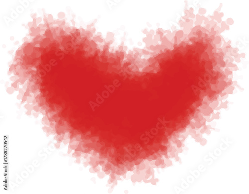 Abstract red heart shape with a soft, scattered watercolor or airbrush texture, symbolizing love, passion, and romance