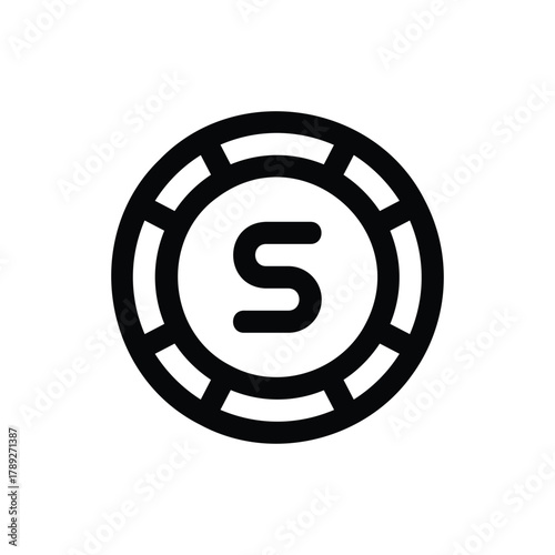 Simple Black and White Icon of a Casino Chip.