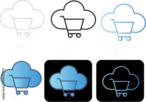 Cloud shopping cart icon set Diverse illustrations for online commerce and digital sales