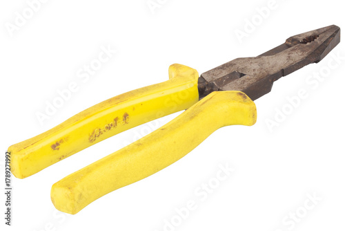 Yellow Steel Pliers Isolated on White Background