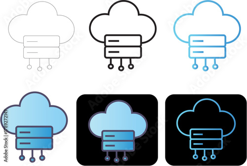 Minimalist Cloud Server Icon Set Data Hosting & Network Solutions