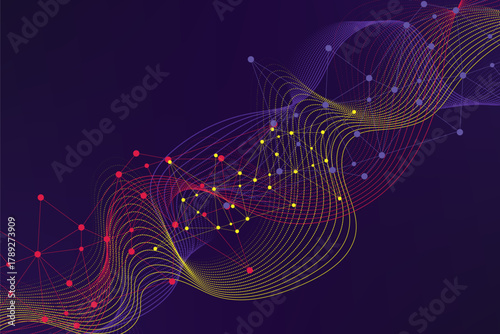 Digital abstract background with connected line and dots wave design